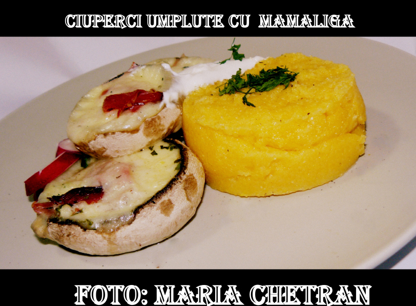 Ciuperci umplute cu usturoi, bacon si branza de burduf